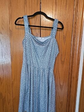 Sage Printed Midi Dress with White Spot Pattern